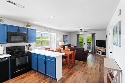 Roomy open concept kitchen and living area.