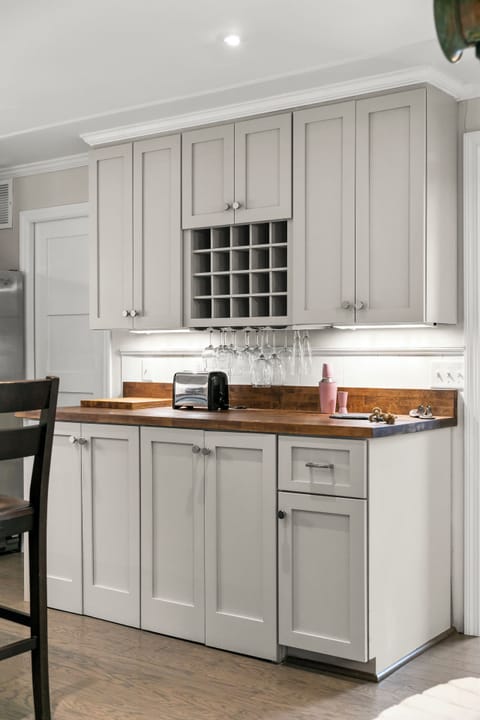 The lower cabinets hide our washer-dryer! Efficient use of space, right??