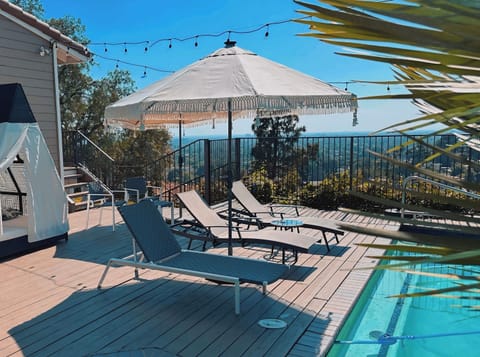Lounge chairs on pool deck