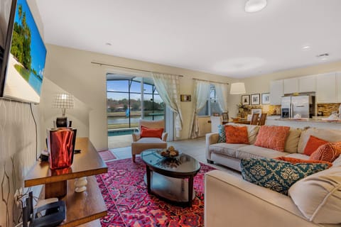 Detalhe do Living, ao fundo vista da piscina privativa.