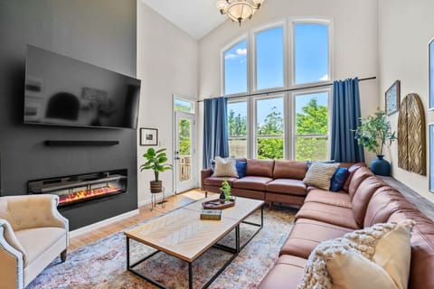 Great room with sunset views