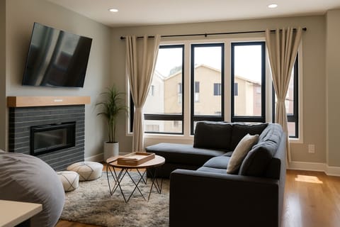 Spacious living room with lots of natural light