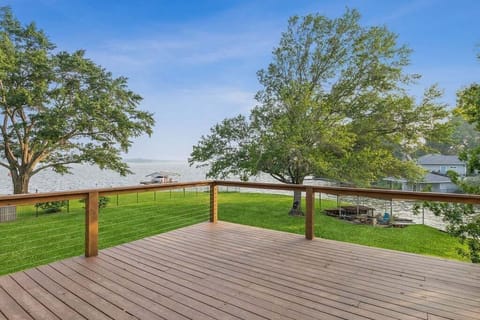Large double level deck with lake views