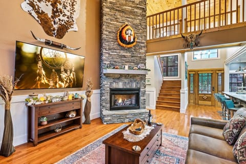 The family room is adorned with original native american art.
