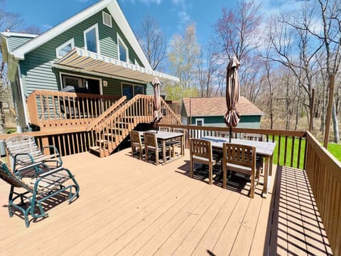 Bi-level deck in huge backyard overlooking Hickory Run State Park.