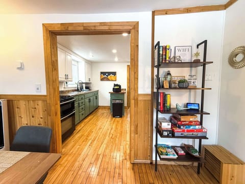 View from the dining room into the kitchen