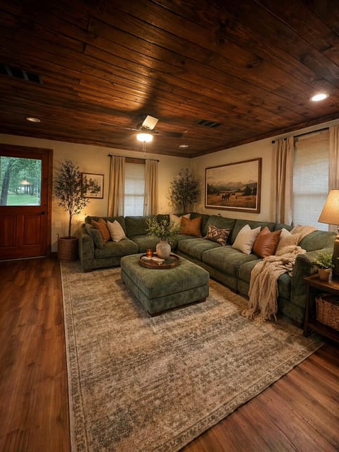 Large sectional provides plenty of seating or an extra place for kids to sleep.