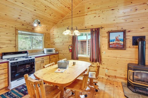 Dining Area | Dishware/Flatware Provided | Wood-Burning Stove | 1st Floor