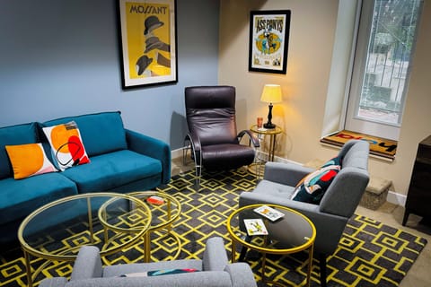 Bright an modern living room with 65" TV