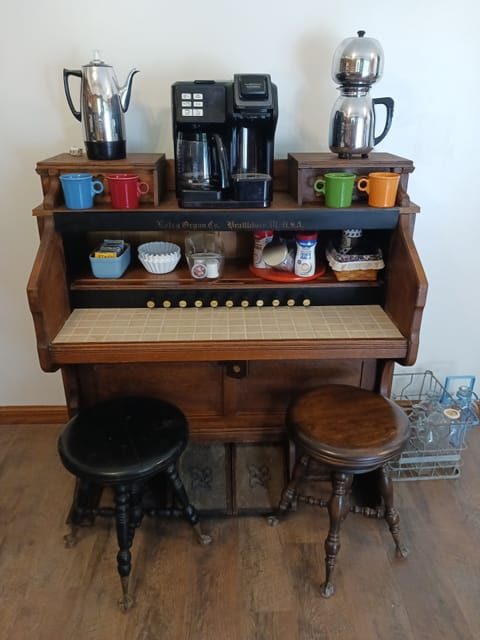 1880's Etsy pump organ is now a fully stocked hot beverage bar