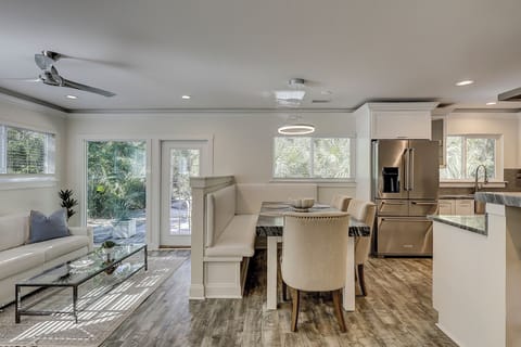 Kitchen, dining and den