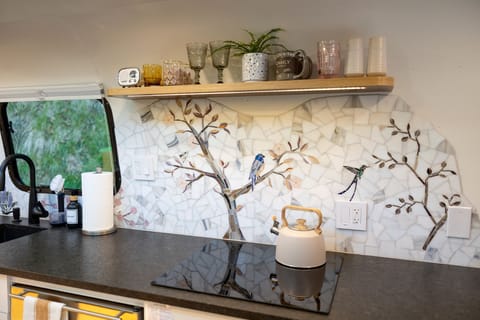 Custom glass mosaic backsplash. 