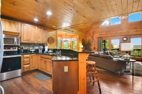 Highlighting the open layout and the connection to other living spaces