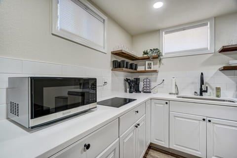 We have a fully equipped kitchen. Along with many other products and appliances, we also offer a refrigerator, microwave, coffee machine, and more!