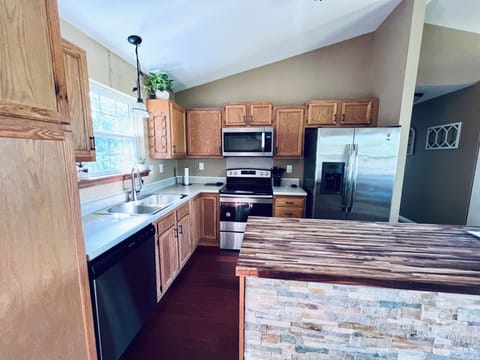 Fully stocked kitchen. 