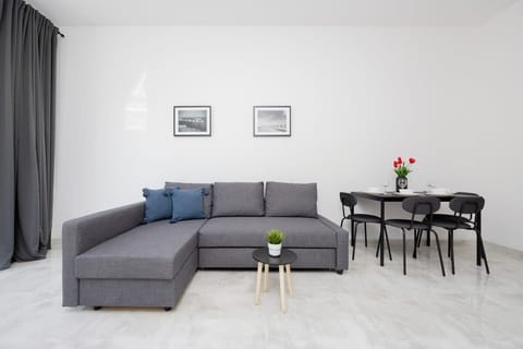 Relax in the stylish living room with a comfortable sofa and modern decor.