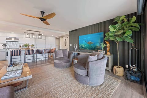 Living Room | Polo Beach 108 in Wailea, Maui by Luxus Vacation Properties