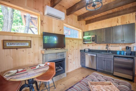 Fireplace, big screen TV, tongue & groove ceilings...