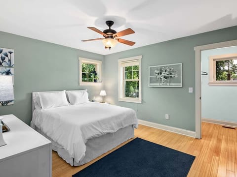 Bedroom with queen sized bed.