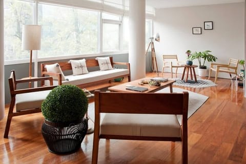 A spacious and bright living area.
