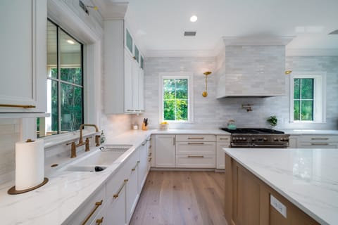 Quartz counters and subway tiled walls