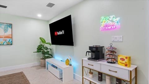 Cocoa Beach Living Area | Cozy Coastal Hub with Smart TV, Coffee Bar & Relaxed Beachside Vibes