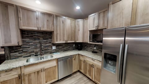 Indoors, Hardwood, Stained Wood, Kitchen, Refrigerator