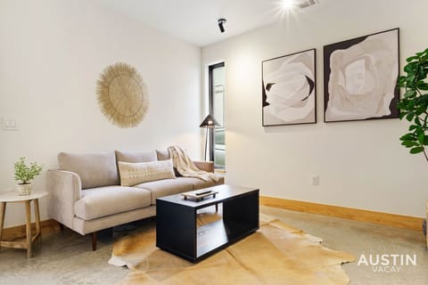 Beautiful living room with comfy sofa and smart tv