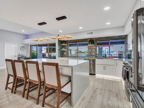 Island seating has view of the lake