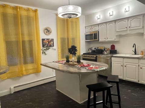 Kitchen has great lights for the night Island I