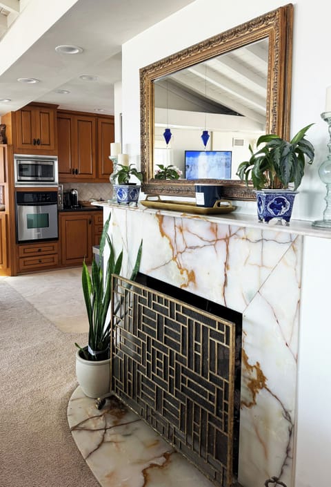 Main living area wood burning fireplace