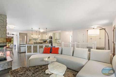 Open concept living with a gas fireplace