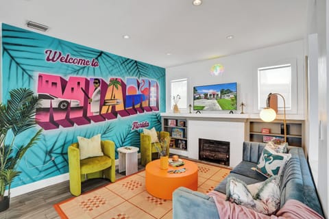 Vibrant mural at the living room