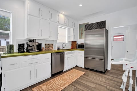 Coffee shop-like espresso maker available; and a high chair as well