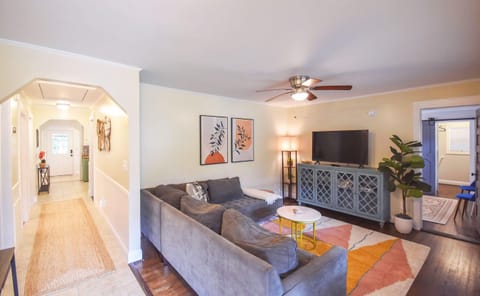 The cozy living room anchors the home.