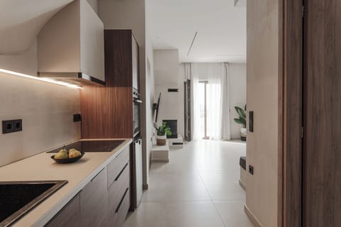 The fully equipped kitchen of the first apartment 