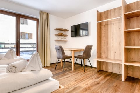 Bedroom in the Alpenblick App. studio in Schruns in Montafon