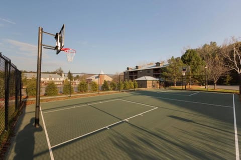 Shoot hoops at sunset on the full-size sport court.