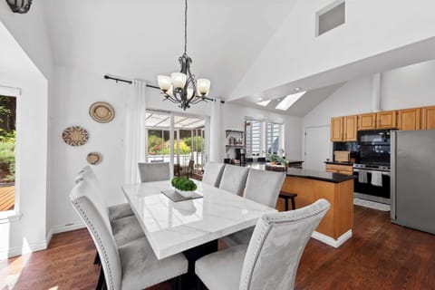 An elegant looking dining space for 8.