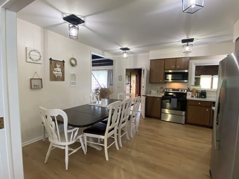 Dining Room view from Living Room-can seat up to 8 people with table extensions.