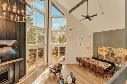 Gorgeous Large A-frame Windows in the Primary Living/Dining Room/Kitchen area. 