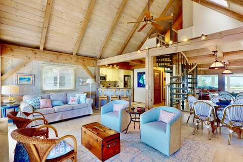 The open floor plan allows space for the entire family