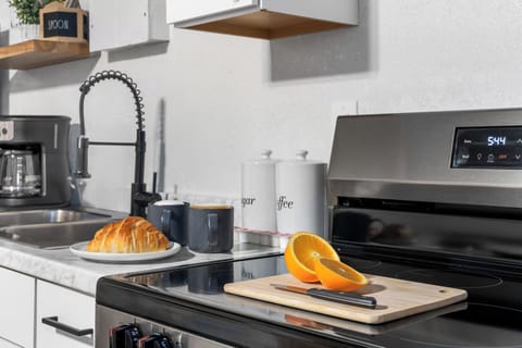 Start your day with fresh coffee or tea from the coffee maker.