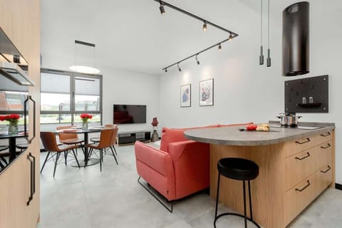 Living room with dining table.