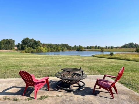 View of the lake from fire pit in back yard
