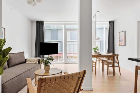 Very bright living room and kitchen area