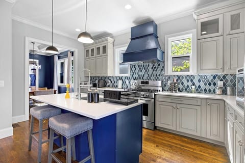 Kitchen area with stools