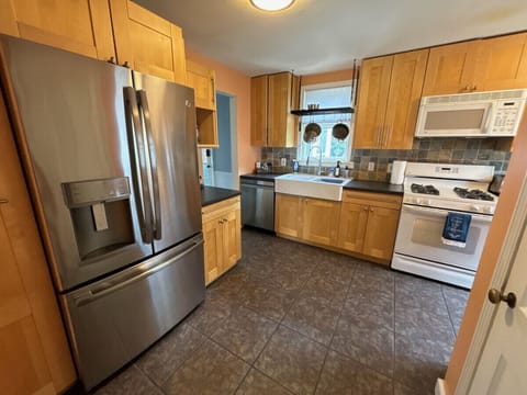 The kitchen is large and well-appointed