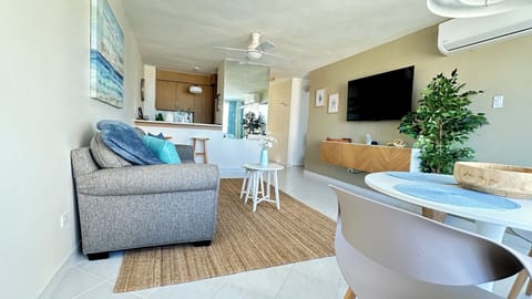 Cozy living room with ocean views