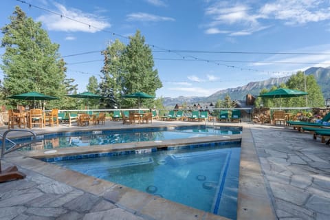 Exterior: Outdoor heated pool, 2 outdoor hot tubs
